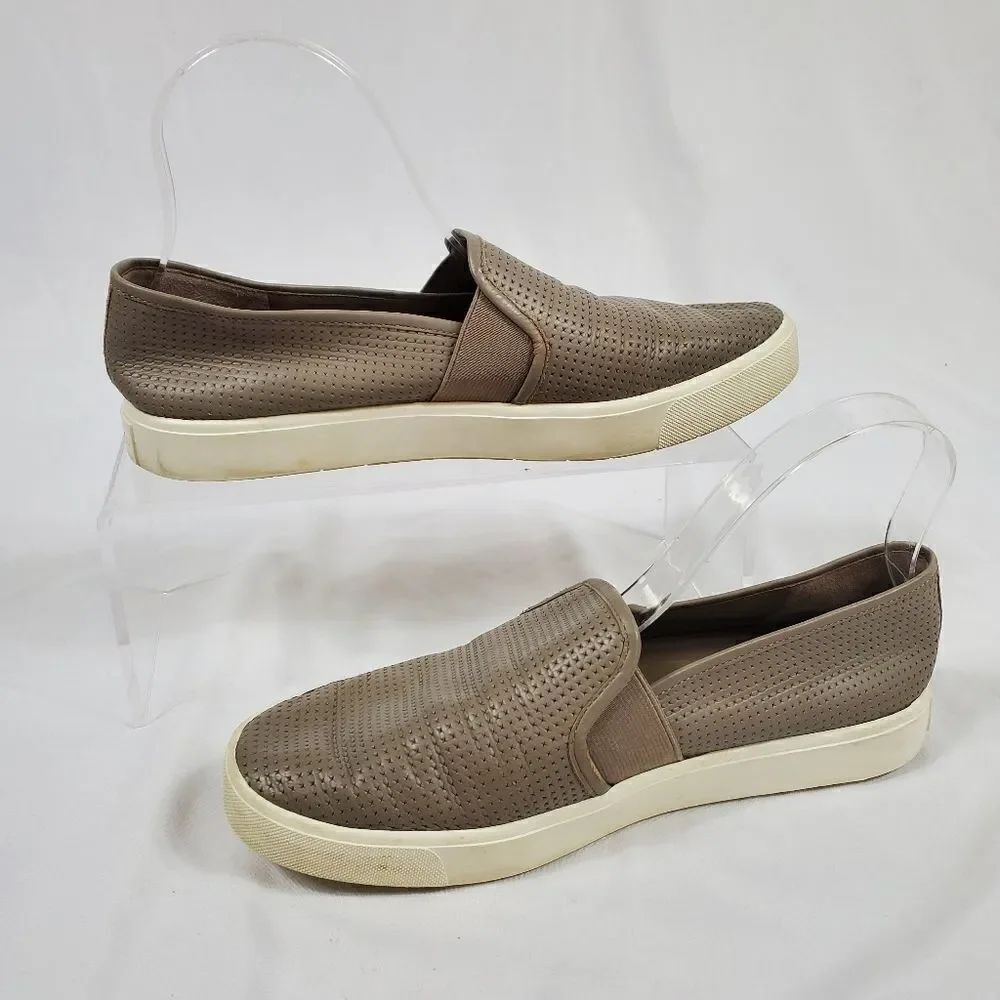 Vince Blair Perforated Leather Slip-on Sneakers in Beige - Size 8.5